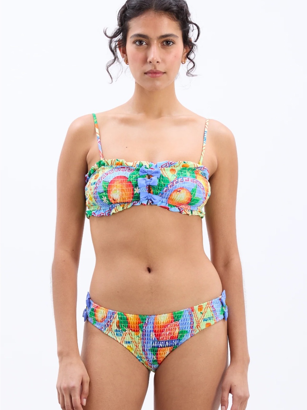 NWT Damson Madder Jessie Shirred Bow Bikini Set - Orange Fruit Wrapper